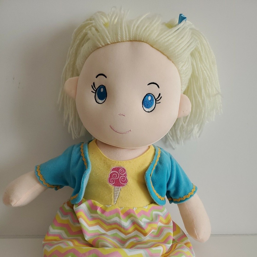 PMT Holding Soft Fabric Doll Blond Hair Blue Eyes Striped Ice Cream Dress